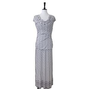 Max Studio Women's Gray White Maxi Skirt Drape Neck Shirred Top Set Size M/L